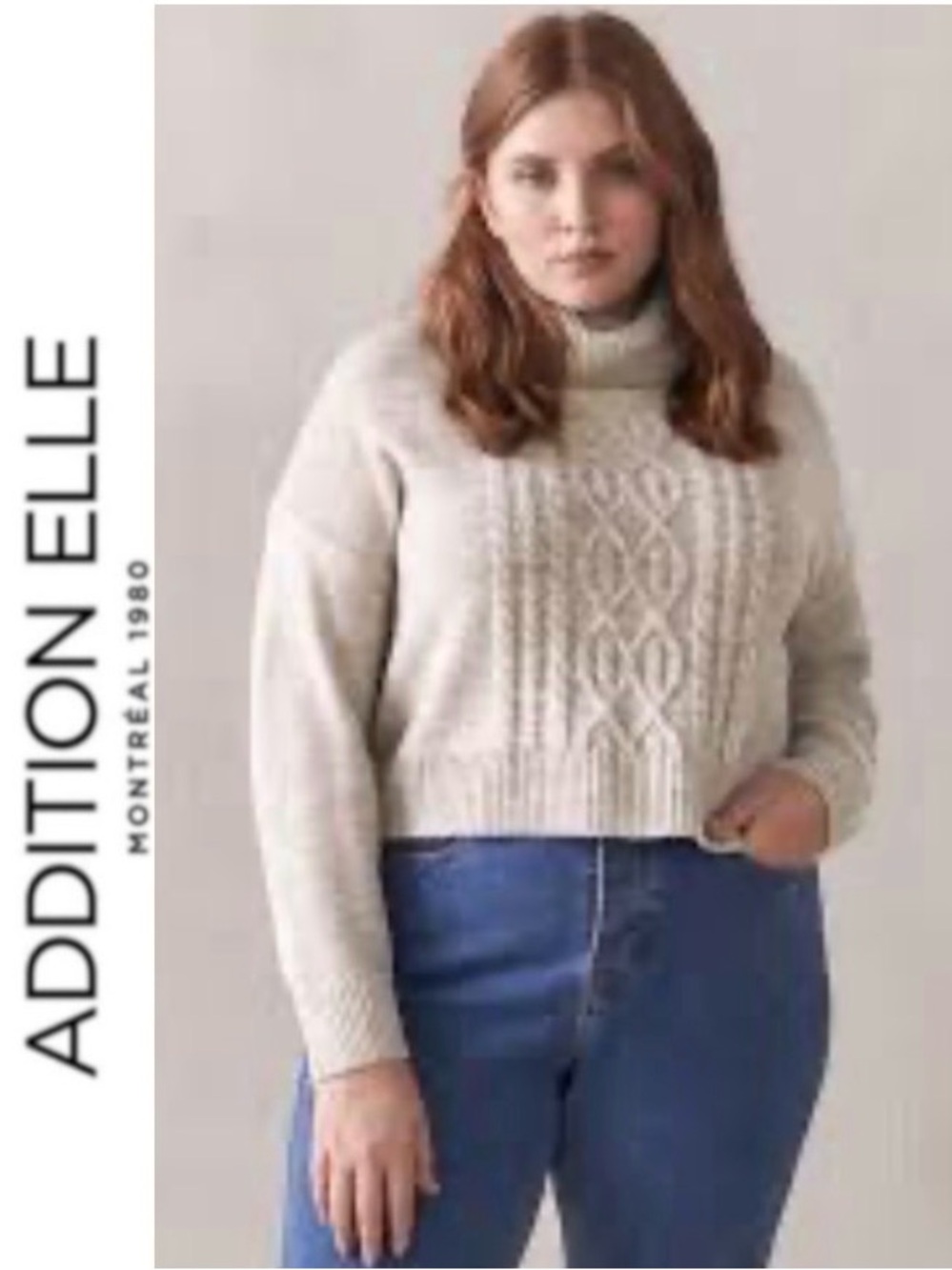 1X Addition Elle Cropped Knit Turtleneck with Cableknit Detail
